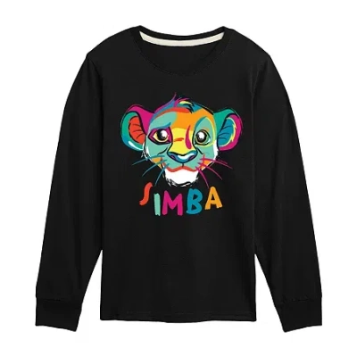 Disney Collection Little & Big Kid Boys Crew Neck Long Sleeve Regular Fit The Lion King Graphic T-shirt In Brown