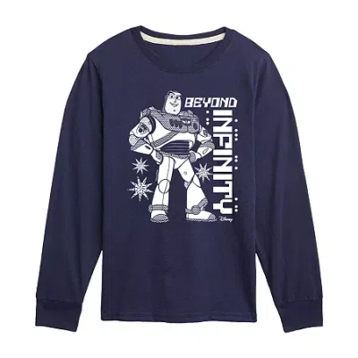 Disney Collection Little & Big Kid Boys Crew Neck Long Sleeve Regular Fit Toy Story Graphic T-shirt In Blue