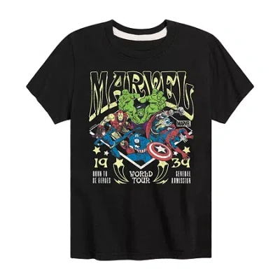 Disney Collection Little & Big Kid Boys Crew Neck Short Sleeve Avengers Graphic T-shirt In Black