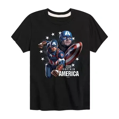 Disney Collection Little & Big Kid Boys Crew Neck Short Sleeve Captain America Marvel Graphic T-shirt In Black
