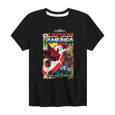 Disney Collection Little & Big Kid Boys Crew Neck Short Sleeve Captain America Marvel Graphic T-shirt In Black