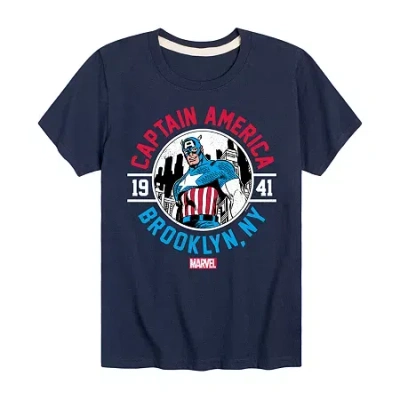 Disney Collection Little & Big Kid Boys Crew Neck Short Sleeve Captain America Marvel Graphic T-shirt In Blue