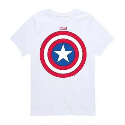 Disney Collection Little & Big Kid Boys Crew Neck Short Sleeve Captain America Marvel Graphic T-shirt In White