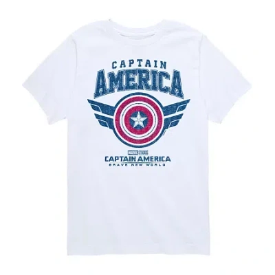 Disney Collection Little & Big Kid Boys Crew Neck Short Sleeve Captain America Marvel Graphic T-shirt In White