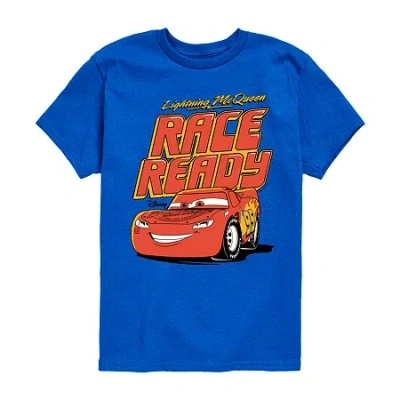 Disney Collection Little & Big Kid Boys Crew Neck Short Sleeve Cars Graphic T-shirt In Blue
