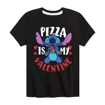 Disney Collection Little & Big Kid Boys Crew Neck Short Sleeve Lilo & Stitch Graphic T-shirt In Black