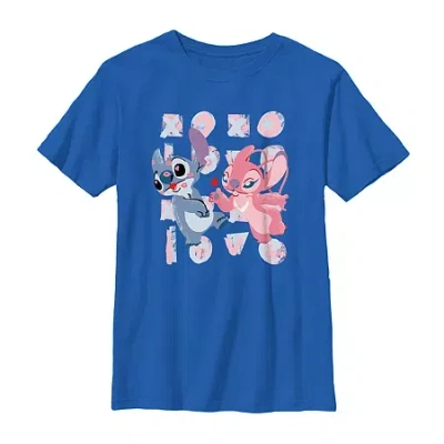 Disney Collection Little & Big Kid Boys Crew Neck Short Sleeve Lilo & Stitch Graphic T-shirt In Blue
