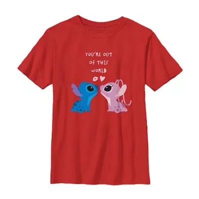 Disney Collection Little & Big Kid Boys Crew Neck Short Sleeve Lilo & Stitch Graphic T-shirt In Red