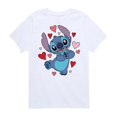 Disney Collection Little & Big Kid Boys Crew Neck Short Sleeve Lilo & Stitch Graphic T-shirt In Blue
