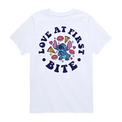 Disney Collection Little & Big Kid Boys Crew Neck Short Sleeve Lilo & Stitch Graphic T-shirt In Black