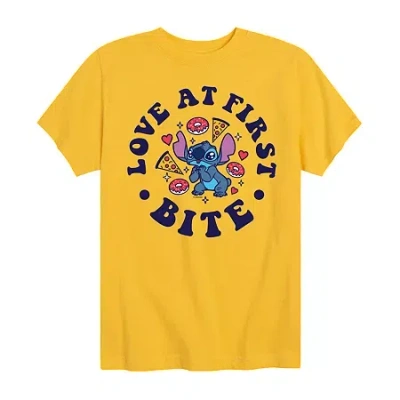Disney Collection Little & Big Kid Boys Crew Neck Short Sleeve Lilo & Stitch Graphic T-shirt In Gold