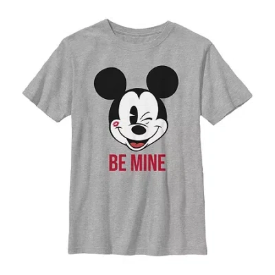 Disney Collection Little & Big Kid Boys Crew Neck Short Sleeve Mickey Mouse Graphic T-shirt In Gray