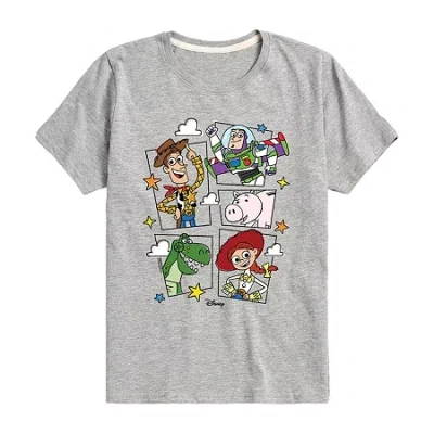 Disney Collection Little & Big Kid Boys Crew Neck Short Sleeve Regular Fit Buzz Lightyear Jessie Rex Graphi In Gray