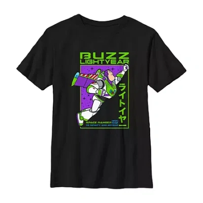 Disney Collection Little & Big Kid Boys Crew Neck Short Sleeve Regular Fit Buzz Lightyear Toy Story Graphic In Black