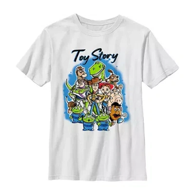 Disney Collection Little & Big Kid Boys Crew Neck Short Sleeve Regular Fit Buzz Lightyear Toy Story Woody G In Blue