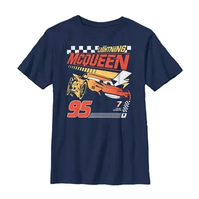 Disney Collection Little & Big Kid Boys Crew Neck Short Sleeve Regular Fit Cars Graphic T-shirt In Blue