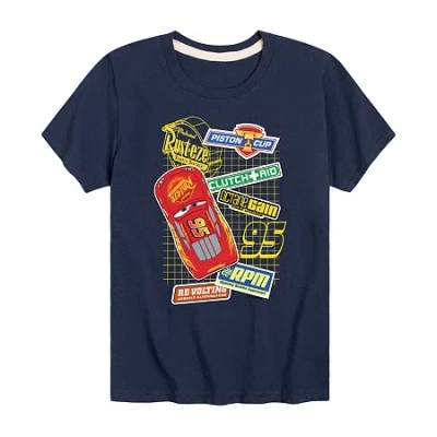 Disney Collection Little & Big Kid Boys Crew Neck Short Sleeve Regular Fit Cars Graphic T-shirt In Blue