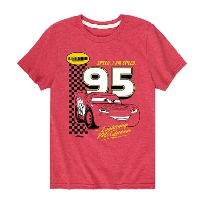 Disney Collection Little & Big Kid Boys Crew Neck Short Sleeve Regular Fit Cars Graphic T-shirt In Black