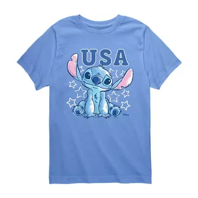 Disney Collection Little & Big Kid Boys Crew Neck Short Sleeve Regular Fit Graphic T-shirt In Blue