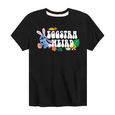 Disney Collection Little & Big Kid Boys Crew Neck Short Sleeve Regular Fit Lilo & Stitch Graphic T-shirt In Black