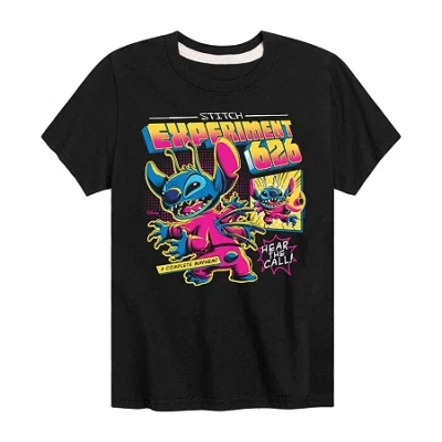 Disney Collection Little & Big Kid Boys Crew Neck Short Sleeve Regular Fit Lilo & Stitch Graphic T-shirt In Brown