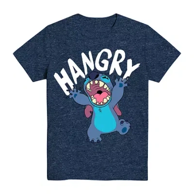 Disney Collection Little & Big Kid Boys Crew Neck Short Sleeve Regular Fit Lilo & Stitch Graphic T-shirt In Blue