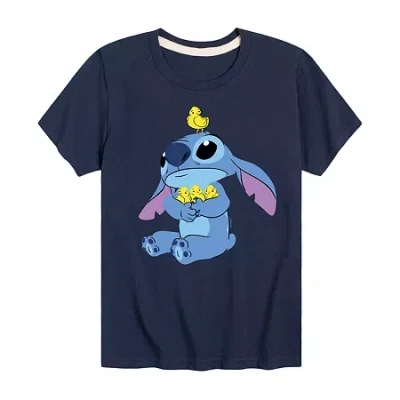 Disney Collection Little & Big Kid Boys Crew Neck Short Sleeve Regular Fit Lilo & Stitch Graphic T-shirt In Blue