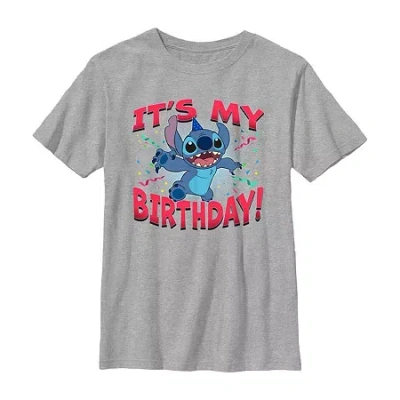 Disney Collection Little & Big Kid Boys Crew Neck Short Sleeve Regular Fit Lilo & Stitch Graphic T-shirt In Blue