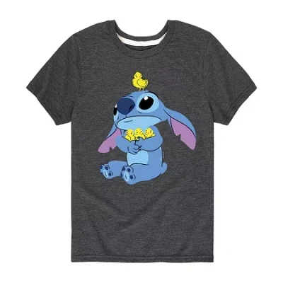 Disney Collection Little & Big Kid Boys Crew Neck Short Sleeve Regular Fit Lilo & Stitch Graphic T-shirt In Black