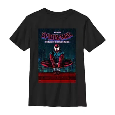 Disney Collection Little & Big Kid Boys Crew Neck Short Sleeve Regular Fit Marvel Spiderman Graphic T-shirt In Black