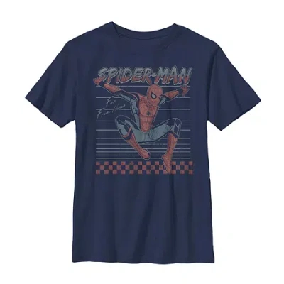 Disney Collection Little & Big Kid Boys Crew Neck Short Sleeve Regular Fit Marvel Spiderman Graphic T-shirt In Blue