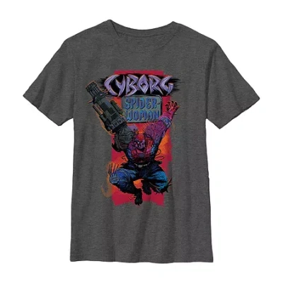Disney Collection Little & Big Kid Boys Crew Neck Short Sleeve Regular Fit Marvel Spiderman Graphic T-shirt In Blue