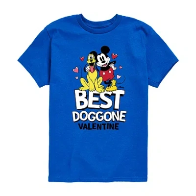 Disney Collection Little & Big Kid Boys Crew Neck Short Sleeve Regular Fit Mickey And Friends Graphic T-shi In Blue