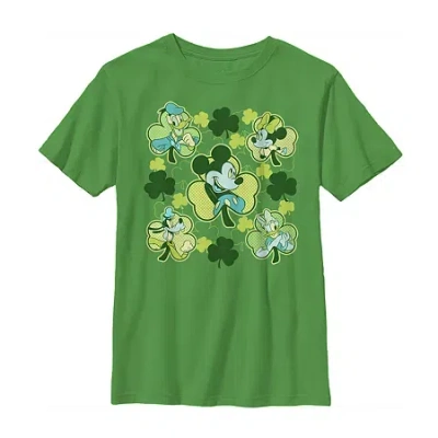 Disney Collection Little & Big Kid Boys Crew Neck Short Sleeve Regular Fit Mickey And Friends Mickey Mouse  In Green