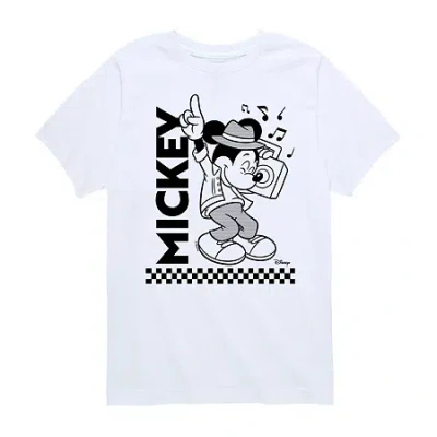 Disney Collection Little & Big Kid Boys Crew Neck Short Sleeve Regular Fit Mickey And Friends Mickey Mouse  In White