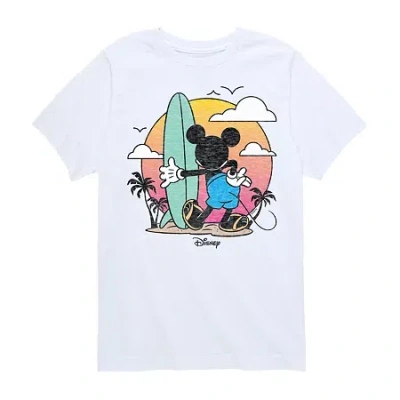 Disney Collection Little & Big Kid Boys Crew Neck Short Sleeve Regular Fit Mickey And Friends Mickey Mouse  In White