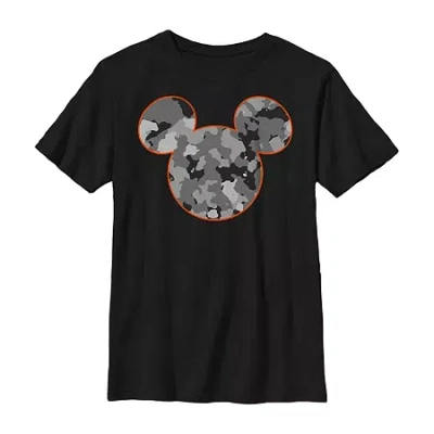 Disney Collection Little & Big Kid Boys Crew Neck Short Sleeve Regular Fit Mickey Mouse Graphic T-shirt In Black