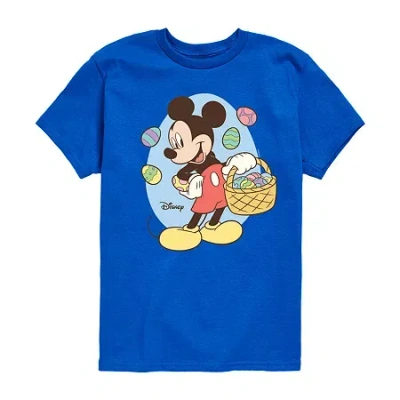 Disney Collection Little & Big Kid Boys Crew Neck Short Sleeve Regular Fit Mickey Mouse Graphic T-shirt In Blue