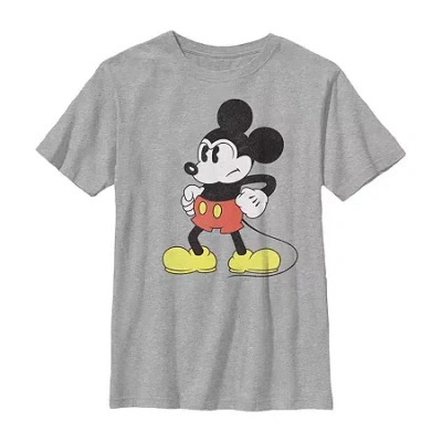 Disney Collection Little & Big Kid Boys Crew Neck Short Sleeve Regular Fit Mickey Mouse Graphic T-shirt In Gray