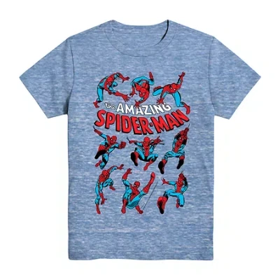 Disney Collection Little & Big Kid Boys Crew Neck Short Sleeve Regular Fit Spiderman Graphic T-shirt In Blue