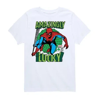 Disney Collection Little & Big Kid Boys Crew Neck Short Sleeve Regular Fit Spiderman Graphic T-shirt In White