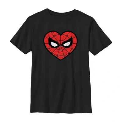 Disney Collection Little & Big Kid Boys Crew Neck Short Sleeve Spiderman Graphic T-shirt In Black