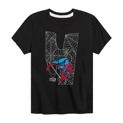 Disney Collection Little & Big Kid Boys Crew Neck Short Sleeve Spiderman Graphic T-shirt In Black