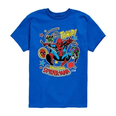 Disney Collection Little & Big Kid Boys Crew Neck Short Sleeve Spiderman Graphic T-shirt In Blue