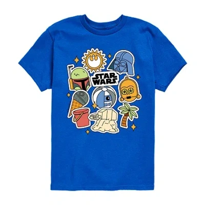 Disney Collection Little & Big Kid Boys Crew Neck Short Sleeve Star Wars Graphic T-shirt In Blue