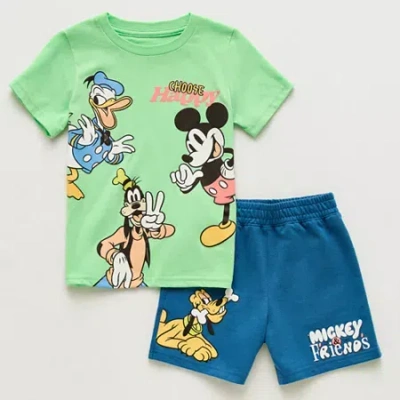 Disney Collection Little & Big Kid Boys Donald Duck Goofy Mickey And Friends 2-pc. Short Set In Green