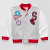 Disney Collection Little & Big Kid Boys Spiderman Fleece Midweight Varsity Jacket In Silver