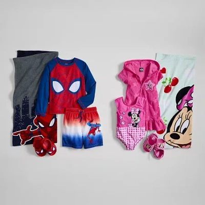 Disney Collection Little & Big Kid Boys Spiderman Swim Trunks In Multi