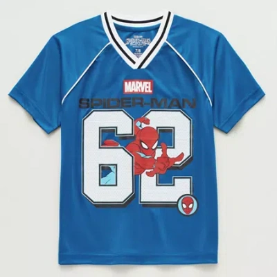 Disney Collection Little & Big Kid Boys V Neck Short Sleeve Regular Fit Spiderman Graphic T-shirt In Blue