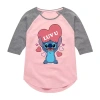 Disney Collection Little & Big Kid Girls Crew Neck 3/4 Sleeve Lilo & Stitch Graphic T-shirt In Multi